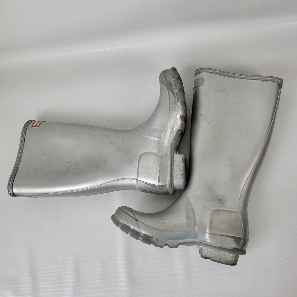 HUNTER Silver Tall Weighted Rain Boots B4/G5 - Picture 10 of 13